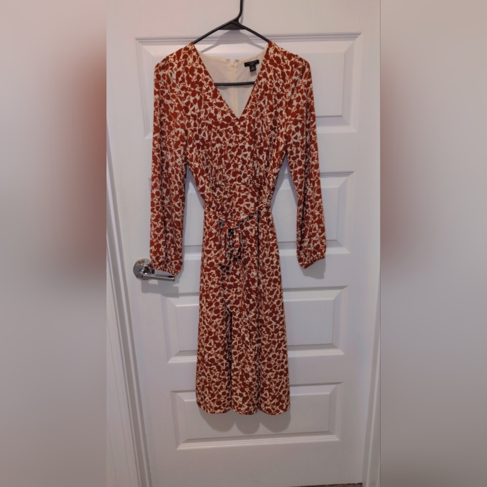 Ann Taylor Factory Terracotta and Ivory Long Sleeve Dress